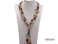 7x9mm multicolor flat FW pearl and purple irregular crystal and gemstone necklace