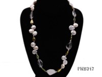 natural white cion freshwater pearl with natural irregular white crystal necklace