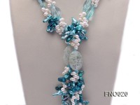7×9.5mm white flat freshwater and blue irregular pearls necklace