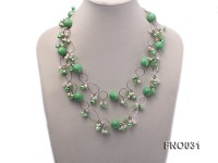 5-6mm white and green flat freshwater pearl and turquoise and crystal necklace