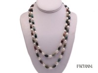 7x9mm White Freshwater Pearl & Moss Agate Beads Necklace and Bracelet Set
