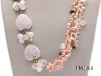 5x8mm pink freshwater pearl, white turquoise and drop-shaped shell necklace
