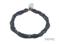 Six-strand Purplish-grey Freshwater Pearl Necklace wiht a with a Blue Sand-stone Necklace