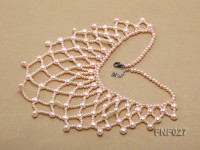 4mm Fishnet-shaped Pink Oval Cultured Freshwater Pearl Necklace