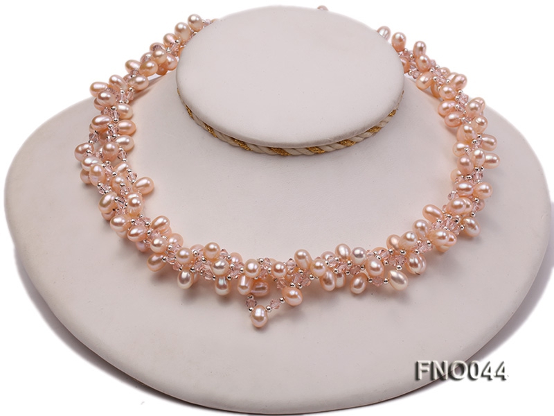 6x9mm pink oval freshwater pearl and Austria crystal necklace