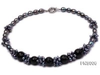 8*10mm black rice freshwater pearl with natural black agate necklace