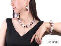 White Freshwater Pearl, Red Agate Beads & Garnet Beads Necklace, Bracelet and Earrings Set