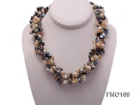 7-11mm white oval pearl and yellow irregular crystal and green peacock irregular pearl necklace