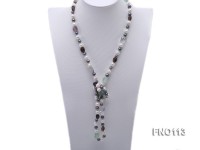 8-9mm white and green peacock oval freshwater pearl and alternated fluorite and smoky crystal neckla