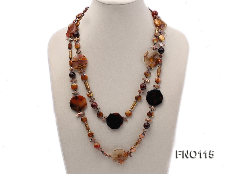 12-20mm yellow coin pearl and biwa pearl and irregular pearl and agate necklace