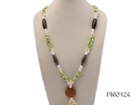 6x8mm white and green flat freshwater pearl alternated turquoise and agate necklace