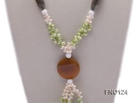 6x8mm white and green flat freshwater pearl alternated turquoise and agate necklace