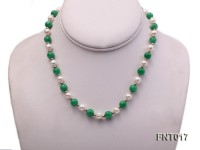 White Freshwater Pearl & Green Round Jade Beads Necklace and Bracelet Set