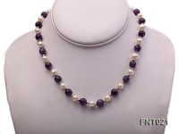 White Freshwater Pearl & Amethyst Beads Necklace and Bracelet Set