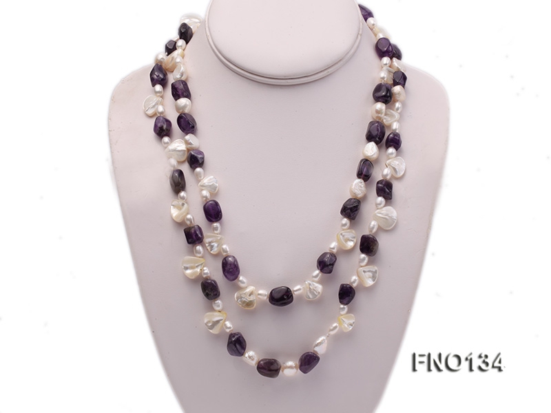 9x13mm purple irregular amethyst and white irregular mabe pearl and white pearl necklace