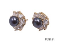 9.5mm Black Flat Cultured Freshwater Pearl Earrings