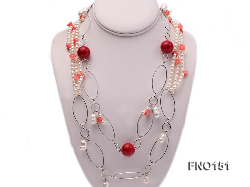 5x6mm white freshwater pearl  and coral necklace
