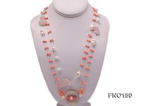 5x10mm pink irregular coral and white freshwater pearl necklace