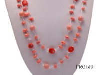 6*9mm pink coral with white carved crystal necklace