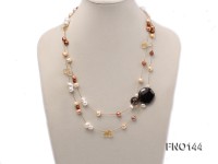 8-9mm champagne oval freshwater pearl and white irregular pearl and crystal necklace