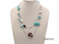7-9mm white and blue oval freshwater pearl and blue turquoise necklace