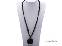 6x12mm black agate necklace with a big faceted agate pendant