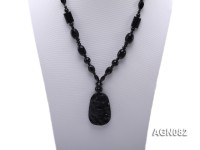 6x12mm black multi-shapes agate necklace with a big faceted agate pendant