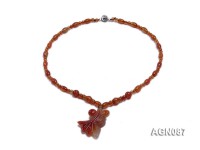 6x9mm orange round and drip-shaped agate necklace