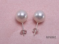 Classic 10mm white round seashell pearl earrings in 925 sterling silver
