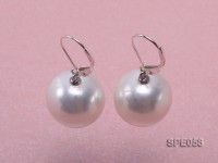 16mm white round seashell pearl leverback earrings in sterling silver
