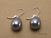 13x16mm grey teardrop seashell pearl leverback earrings in sterling silver