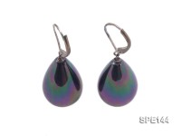 16x25mm black teardrop seashell pearl leverback earrings in sterling silver