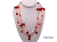12-13mm natural white baroque freshwater pearl with pink coral opera necklace