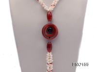 5.5x7mm white oval freshwater pearl and red and black agate necklace
