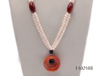 7-8mm white oval freshwater pearl and red agate necklace