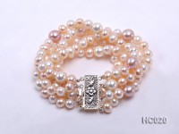 5 strand 7-10mm white and pink freshwater pearl bracelet