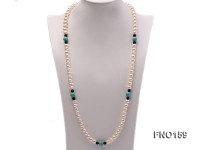 9-10mm white round freshwater pearl and black agate and blue turquoise necklace