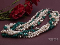 Five-strand 8-9mm Freshwater Pearl and Turquoise Chips Necklace