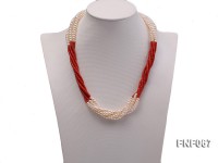 Five-strand 5-6mm Freshwater Pearl and Red Coral Beads Necklace