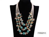 3 strand white freshwater,citrine and turquoise necklace