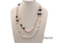 8-9mm white baroque freshwater pearl and yellow crystal and black agate necklace