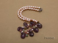 natural 7-8mm pink freshwater pearl with amethyst and crystal necklace