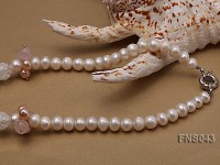 natural 9-10mm white freshwater pearl with rose quartz and agate necklace