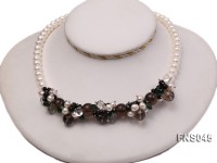 natural 8-9mm white flat freshwater pearl with crystal and agate necklace