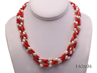 White Freshwater Pearl & Red Coral Pillars Necklace and Bracelet Set