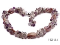 8-9mm White Freshwater Pearl, White and Purple Crystal Beads and Baroque Seashell Pieces Necklace