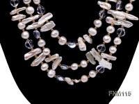 3 strands white freshwater pearl and bule crystal necklace