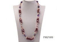 6-7mm purple round freshwater pearl with garnet and rose quartz opera nacklace
