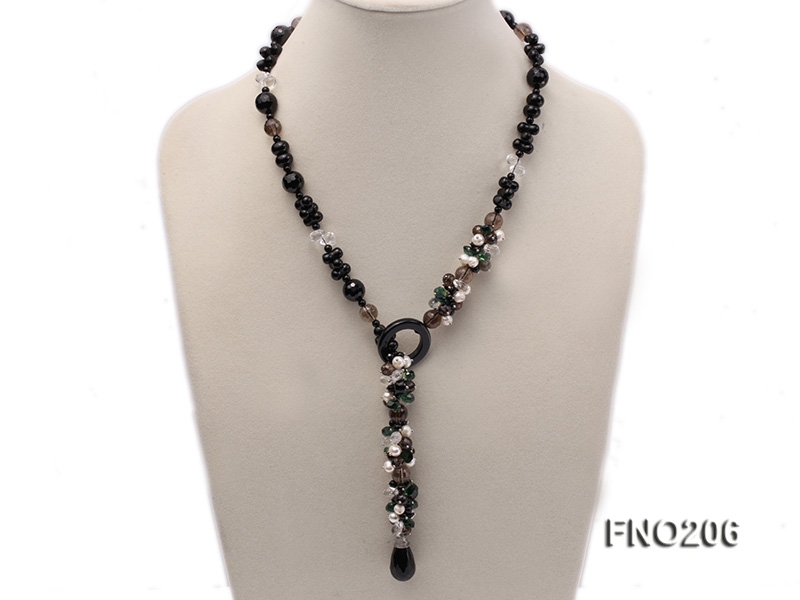 10mm colorful chips crystal and black agate necklace