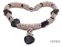 6-7mm Freshwater Pearl and Black Picasso Stone Necklace